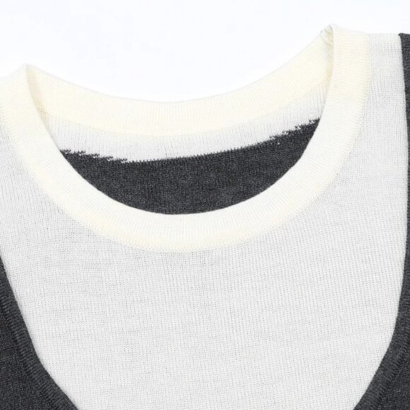 B.Sure Dark Grey Vest And Skirt Simple Set - Picture 3 of 4